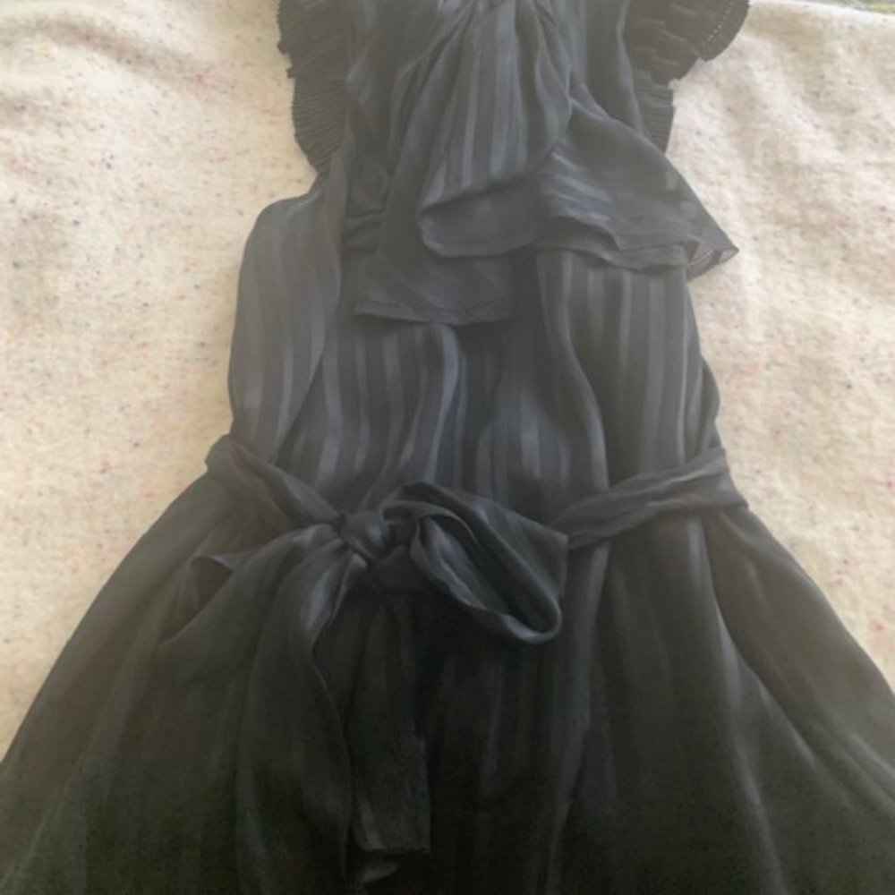 Ruffled Black Silk Belted Top